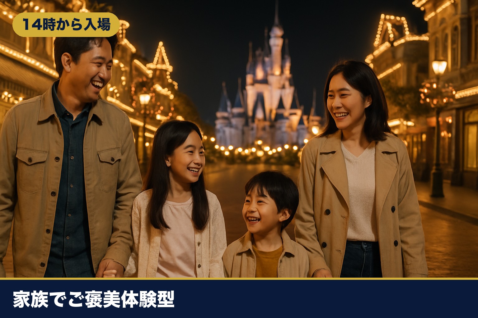 夜のパークを家族で楽しむイメージ