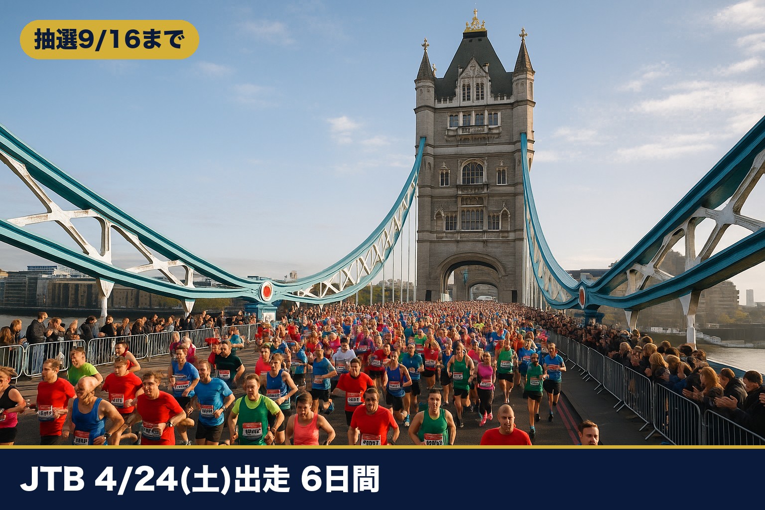JTBロンドンマラソン2027ツアーのイメージ（タワーブリッジを走るランナー）